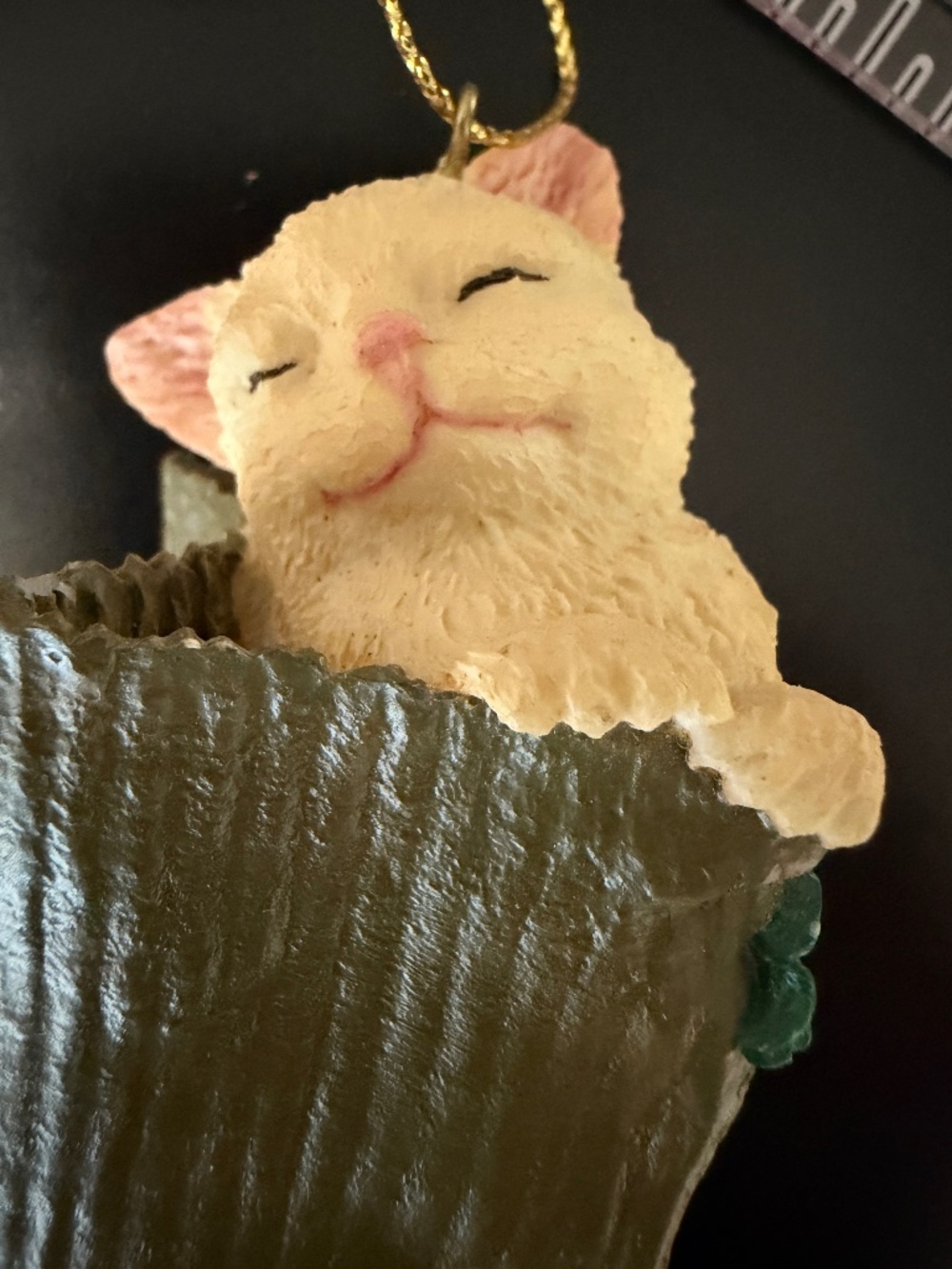 Happy Cat In A Bag Ornament 3" tall